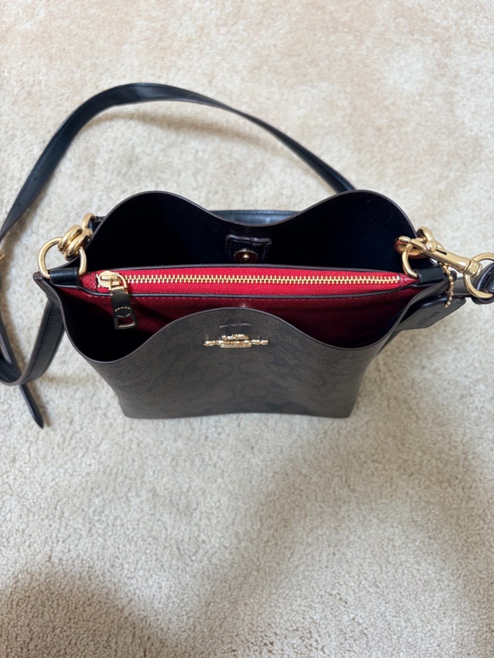 Coach Dark Brown Signature Crossbody with Gold Hardware - Picture 2 of 4